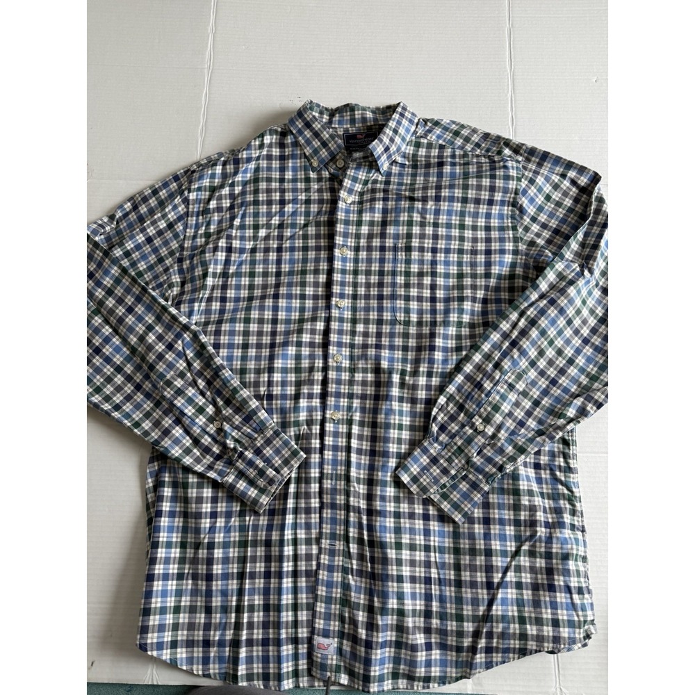 Vineyard vines slim fit Murray shirt 2XL Men's blue green Beige plaid